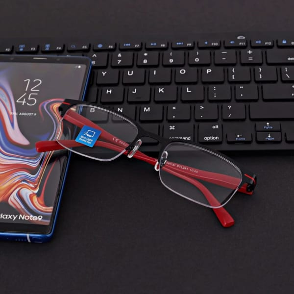 Męskie okulary +0.75 do czytania i komputera Blue Light+Antyrefleks STL281 czarny/czerwony