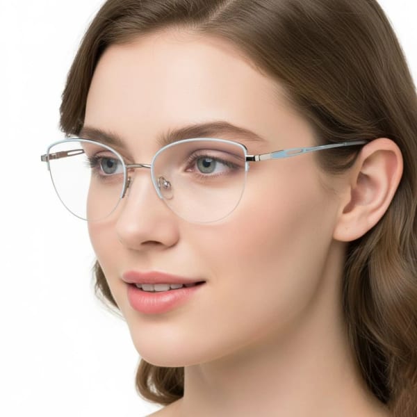 Damskie okulary żyłkowe zerówki oprawki korekcyjne kocie oczy Flex 898A srebrny/błękit