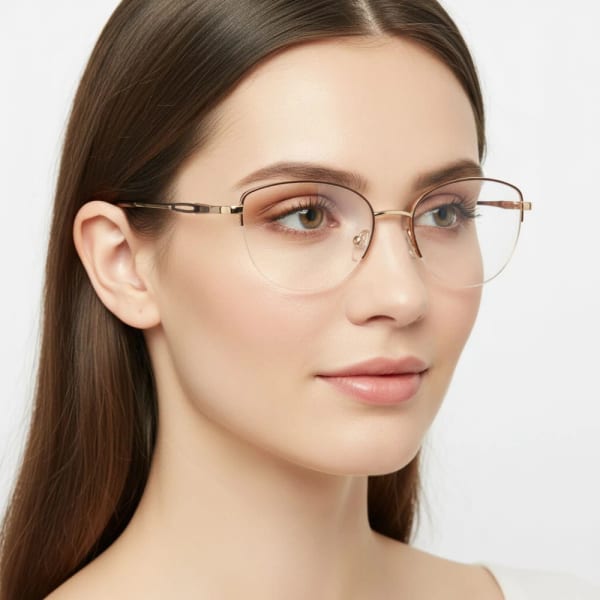 Damskie okulary żyłkowe zerówki oprawki korekcyjne kocie oczy Flex 898B złoty/brąz