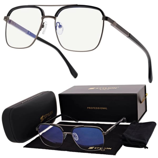 Okulary pilotki zerówki z filtrem Blue Light 25177A czarny/grafit