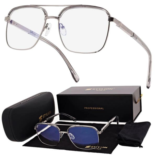 Okulary pilotki zerówki z filtrem Blue Light 25177E szary/srebrny