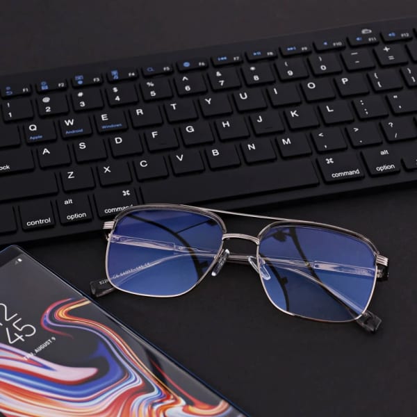 Okulary pilotki zerówki z filtrem Blue Light 25177E szary/srebrny