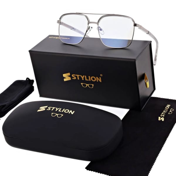 Okulary pilotki zerówki z filtrem Blue Light 25177E szary/srebrny