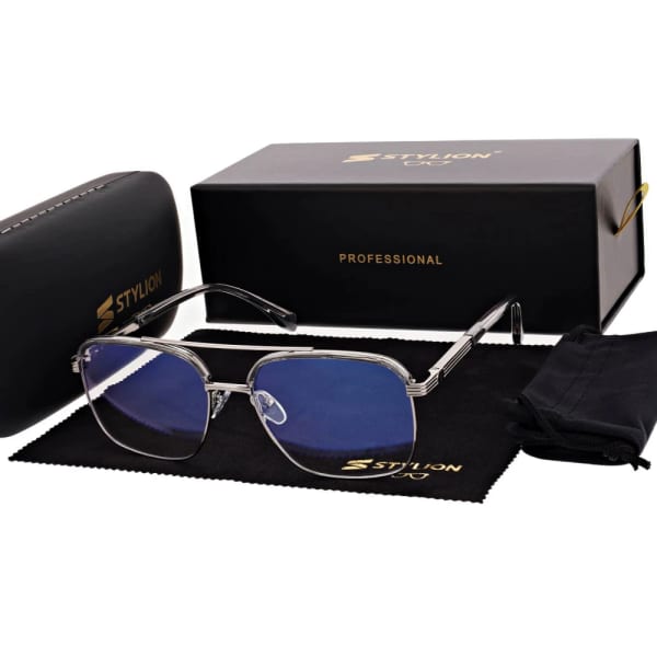 Okulary pilotki zerówki z filtrem Blue Light 25177E szary/srebrny