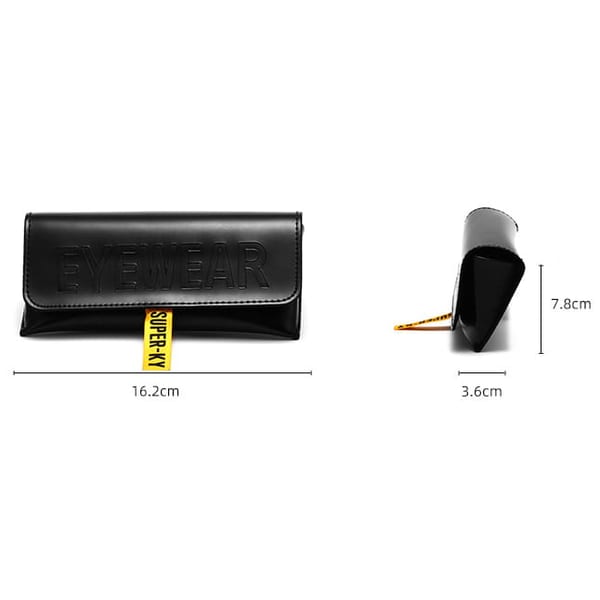 Czarne etui okularowe na magnes EYEWEAR z żółtą tasiemką + Ściereczka do czyszczenia