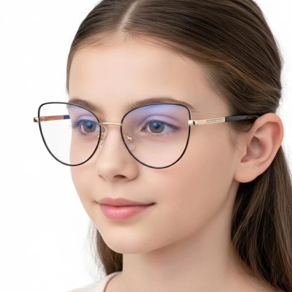 Okulary dla dziewczynki kocie zerówki do komputera BLUE LIGHT 25187 czarny/złoty