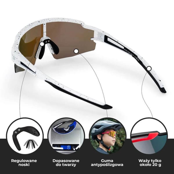 Juniorskie 6-10 lat sportowe okulary przeciwsłoneczne polaryzacyjne SP345-WHITE-BLACK
