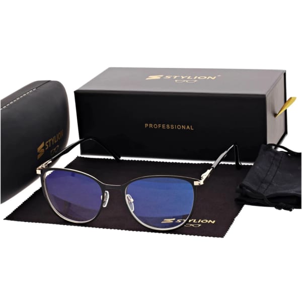 Damskie okulary +0.50 do czytania i komputera z filtrem Blue Light STL277 czarny/złoty