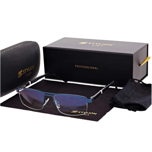 Męskie okulary PREMIUM +1.75 do czytania i komputera Blue Light+Antyrefleks STL260 granat