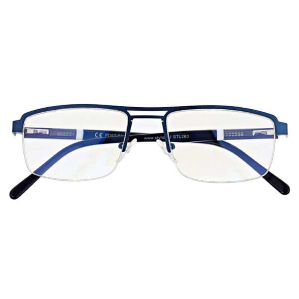 Męskie okulary PREMIUM +2.00 do czytania i komputera Blue Light+Antyrefleks STL260 granat