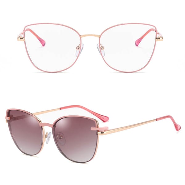2w1 Okulary damskie do komputera + nakładka przeciwsłoneczna na magnes Clip-On 25192C róż/złoty