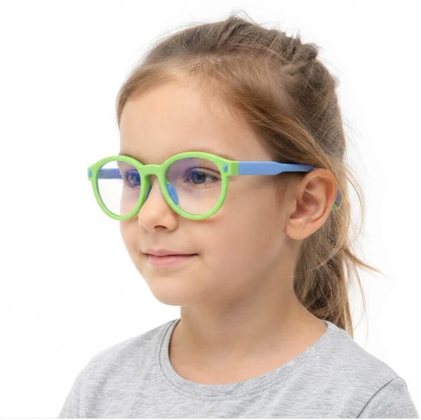 Dziecięce 4-8 lat elastyczne okulary zerówki do komputera Blue Light 25193 granat/biały