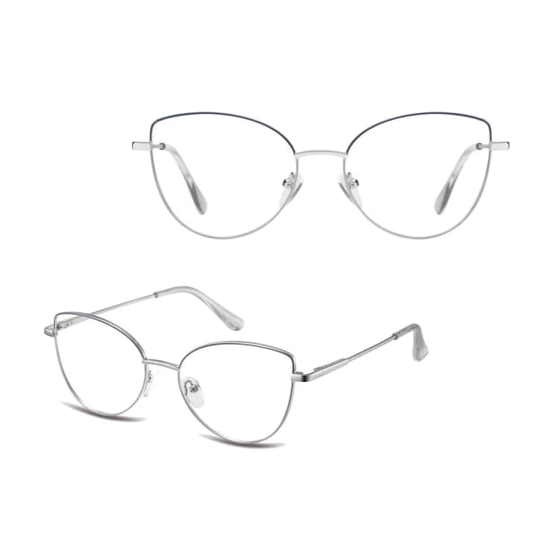 Damskie okulary zerówki oprawki korekcyjne kocie oczy Flex 862C srebrny/granatowy