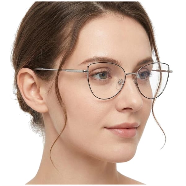 Damskie okulary zerówki oprawki korekcyjne kocie oczy Flex 862D srebrny/czarny