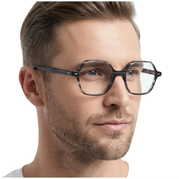 Okulary acetatowe oprawki korekcyjne zerówki sześciokątne AC378F szary/czarny