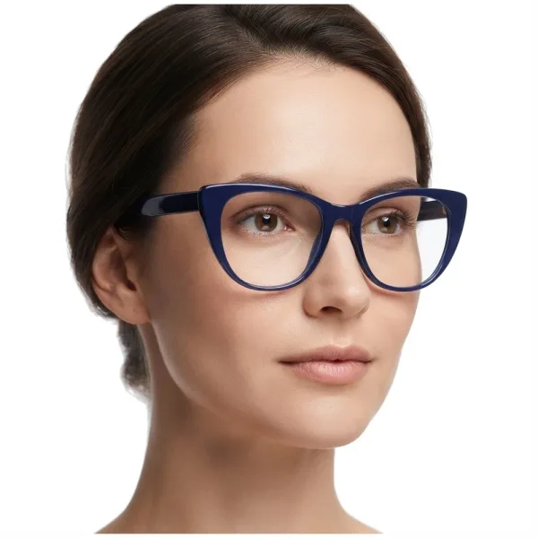 Okulary acetatowe oprawki korekcyjne zerówki kocie AC386B granatowe