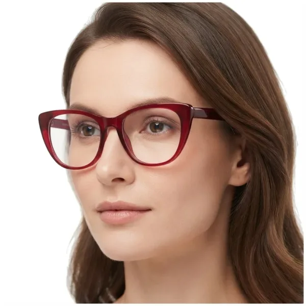 Okulary acetatowe oprawki korekcyjne zerówki kocie AC386D bordowe