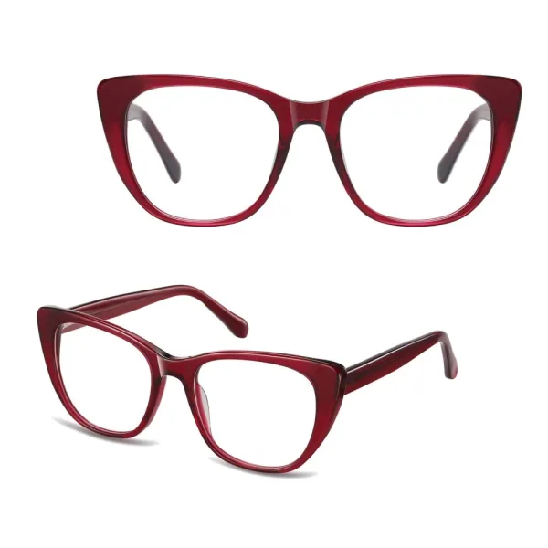 Okulary acetatowe oprawki korekcyjne zerówki kocie AC386D bordowe