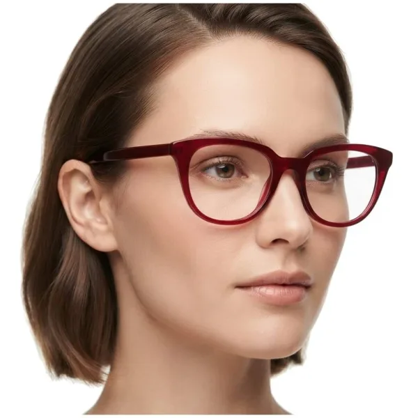 Damskie okulary acetatowe oprawki korekcyjne zerówki kocie AC385E bordowe