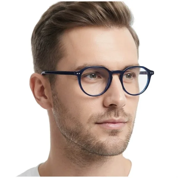 Okulary acetatowe oprawki korekcyjne zerówki owalne AC388A granatowy