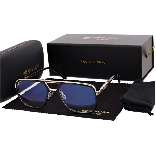 Okulary pilotki zerówki z filtrem Blue Light 25178 czarny/złoty
