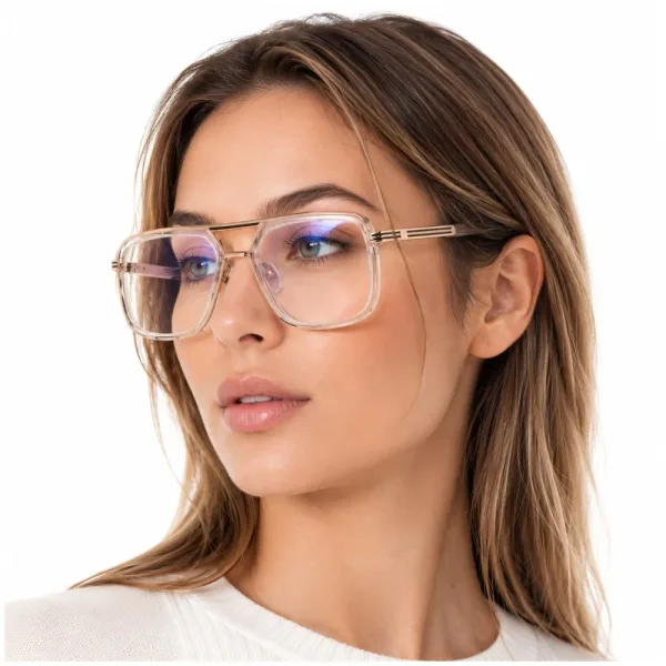 Okulary pilotki zerówki z filtrem Blue Light 25178B bezbarwny/złoty