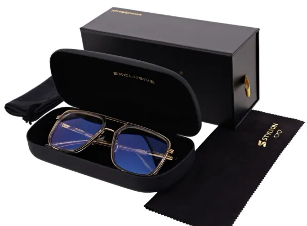 Okulary pilotki zerówki z filtrem Blue Light 25178E beż/złoty