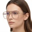 Okulary pilotki zerówki z filtrem Blue Light 25178E beż/złoty
