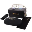 Okulary pilotki zerówki z filtrem Blue Light 25178E beż/złoty