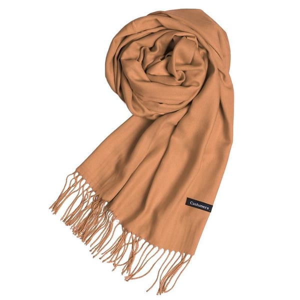Jednokolorowy Szalik damski duży Cashmere frędzle SZA-03 jasny brąz