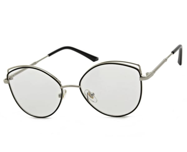 Czarno-srebrne okulary do komputera Damskie zerówki kocie oczy z antyrefleksem 2527-7