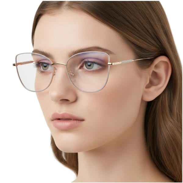 Okulary kocie do komputera damskie z filtrem BLUE Light zerówki 2576-1 szary/złoty