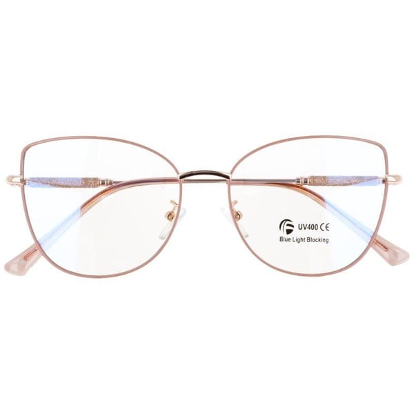 Okulary kocie do komputera damskie z filtrem BLUE Light zerówki 2576-4 brudny róż/złoty