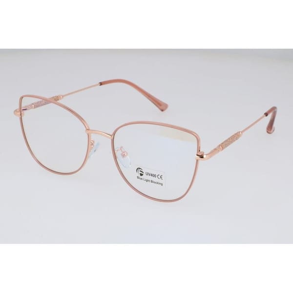 Okulary kocie do komputera damskie z filtrem BLUE Light zerówki 2576-4 brudny róż/złoty