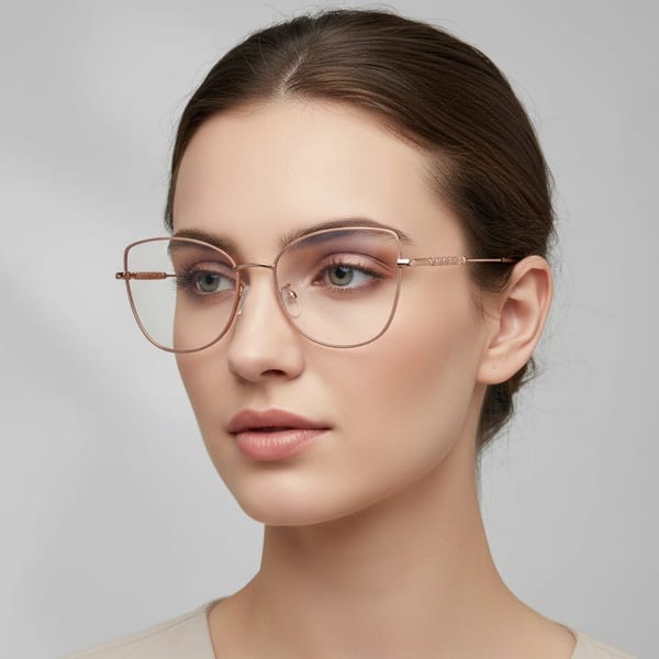 Okulary kocie do komputera damskie z filtrem BLUE Light zerówki 2576-4 brudny róż/złoty