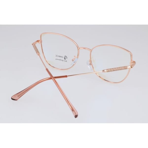 Okulary kocie do komputera damskie z filtrem BLUE Light zerówki 2576-4 brudny róż/złoty
