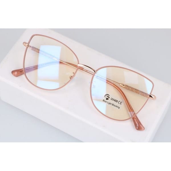 Okulary kocie do komputera damskie z filtrem BLUE Light zerówki 2576-4 brudny róż/złoty
