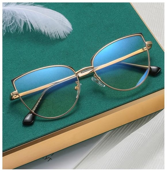 Okulary kocie do komputera damskie z filtrem BLUE Light zerówki 2586 złoty/czarny