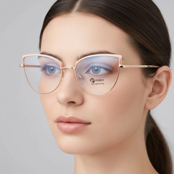 Okulary kocie do komputera damskie z filtrem BLUE Light zerówki 2586-2 złoty/róż