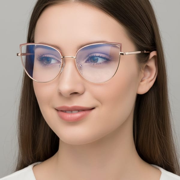 Okulary kocie do komputera damskie z filtrem BLUE Light zerówki 2586-5 złoty/brudny róż