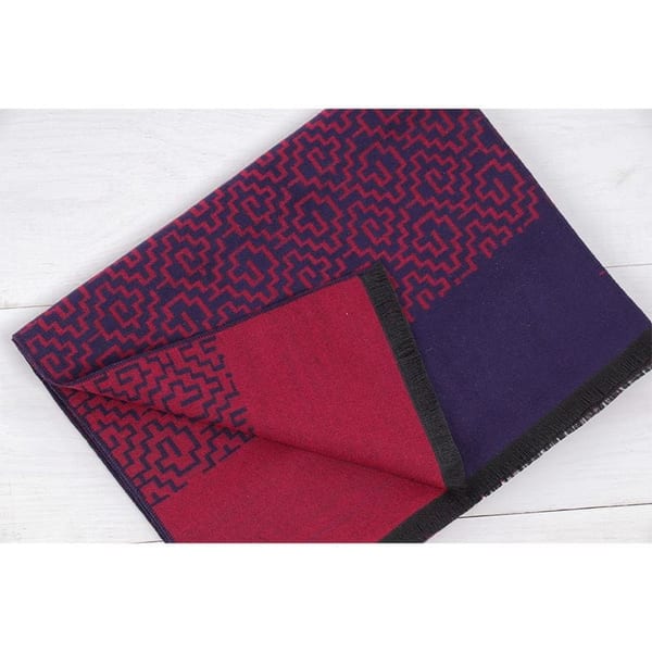 Ciepły szalik męski Cashmere geometryczny SZA-16 granatowo-bordowy