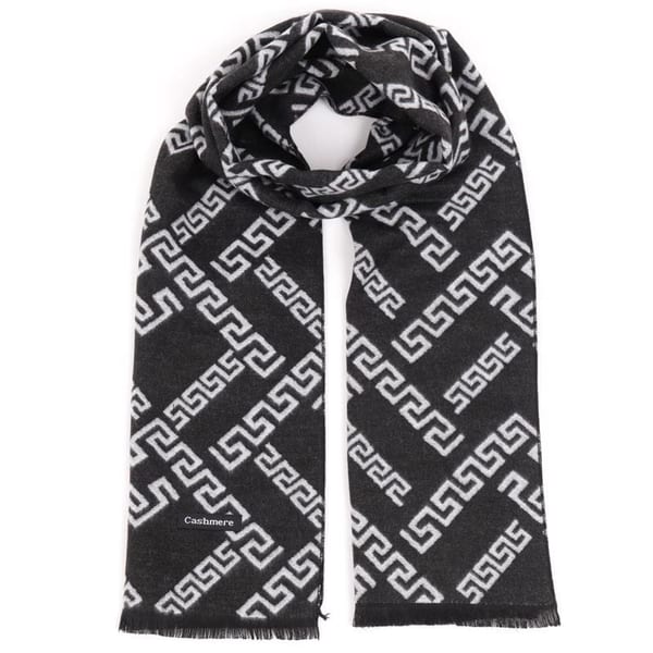 Ciepły szalik męski Cashmere geometryczny SZA-19 czarno-szary