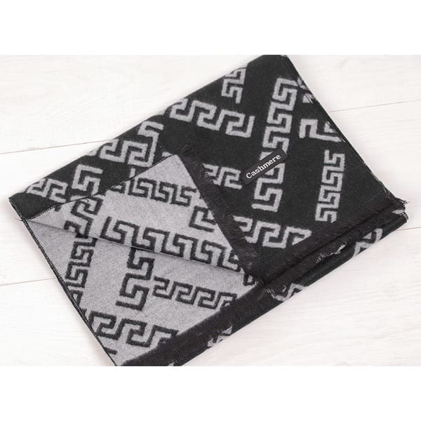 Ciepły szalik męski Cashmere geometryczny SZA-19 czarno-szary