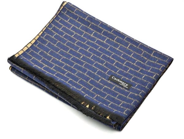 Ciepły szalik męski Cashmere w cegiełkę SZA-36 granat/beż