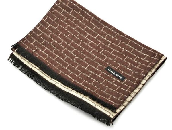 Ciepły Cashmere szalik męski w cegiełkę SZA-33 brązowy/kremowy