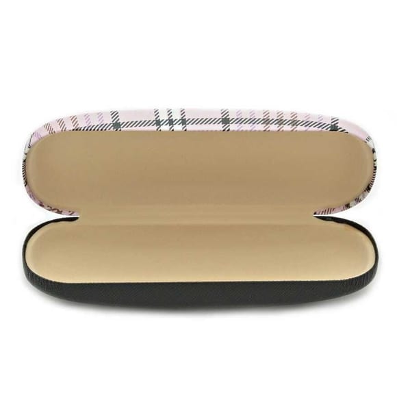Twarde etui na okulary różowe w kratkę ET-100B