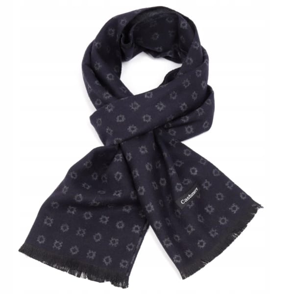 Ciepły Cashmere szalik męski geometryczny SZA-48 ciemny granat