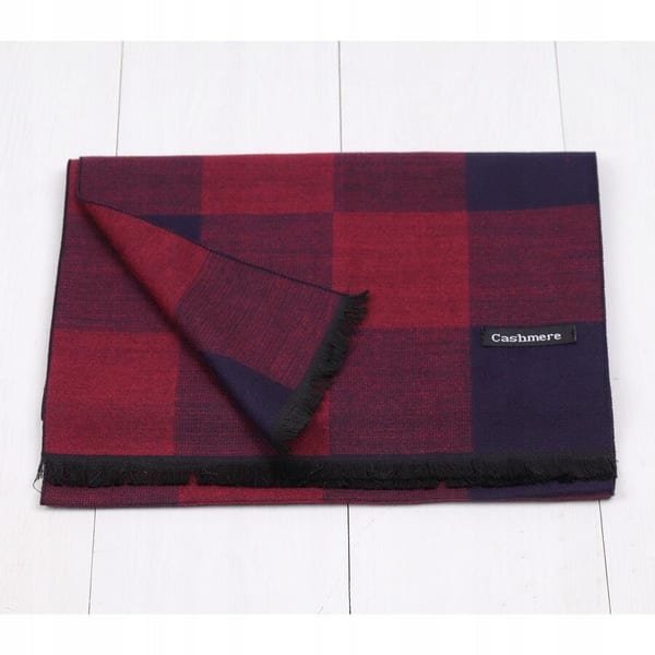 Ciepły Cashmere szalik męski w kratę SZA-54 bordowy