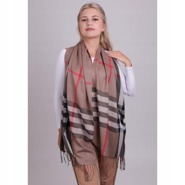 Brązowy Ciepły Cashmere szalik damski angielska krata SZA-56