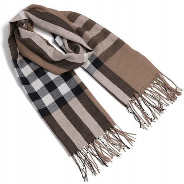 Brązowy Ciepły Cashmere szalik damski angielska krata SZA-56